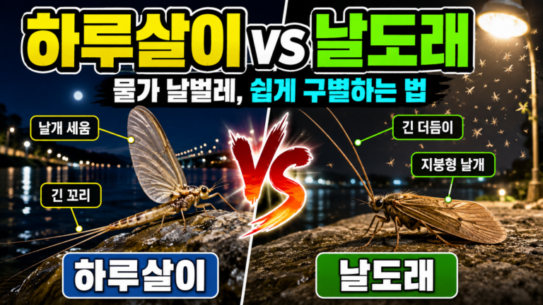 하루살이와 날도래는 어떻게 다를까? 밤에 불빛으로 몰리는 물가 곤충 구별법